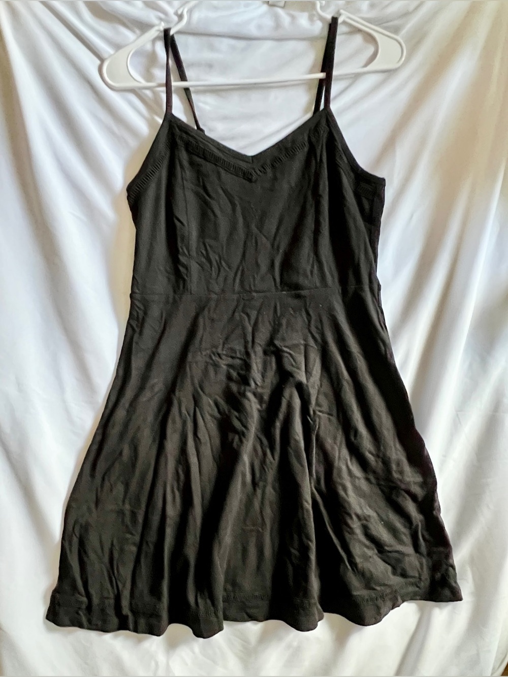 Faded Glory Black Cotton Cami Sundress Smocked Back Crochet Lace Size S 4-6